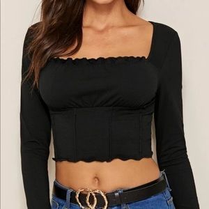 black long sleeve ruched top